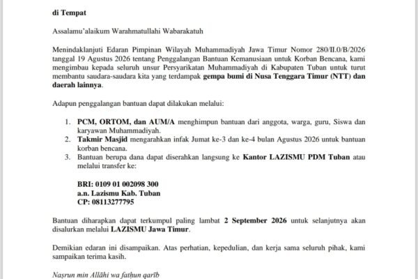 Muhammadiyah Tuban Gerakkan Infak Jumat untuk Korban Gempa NTT